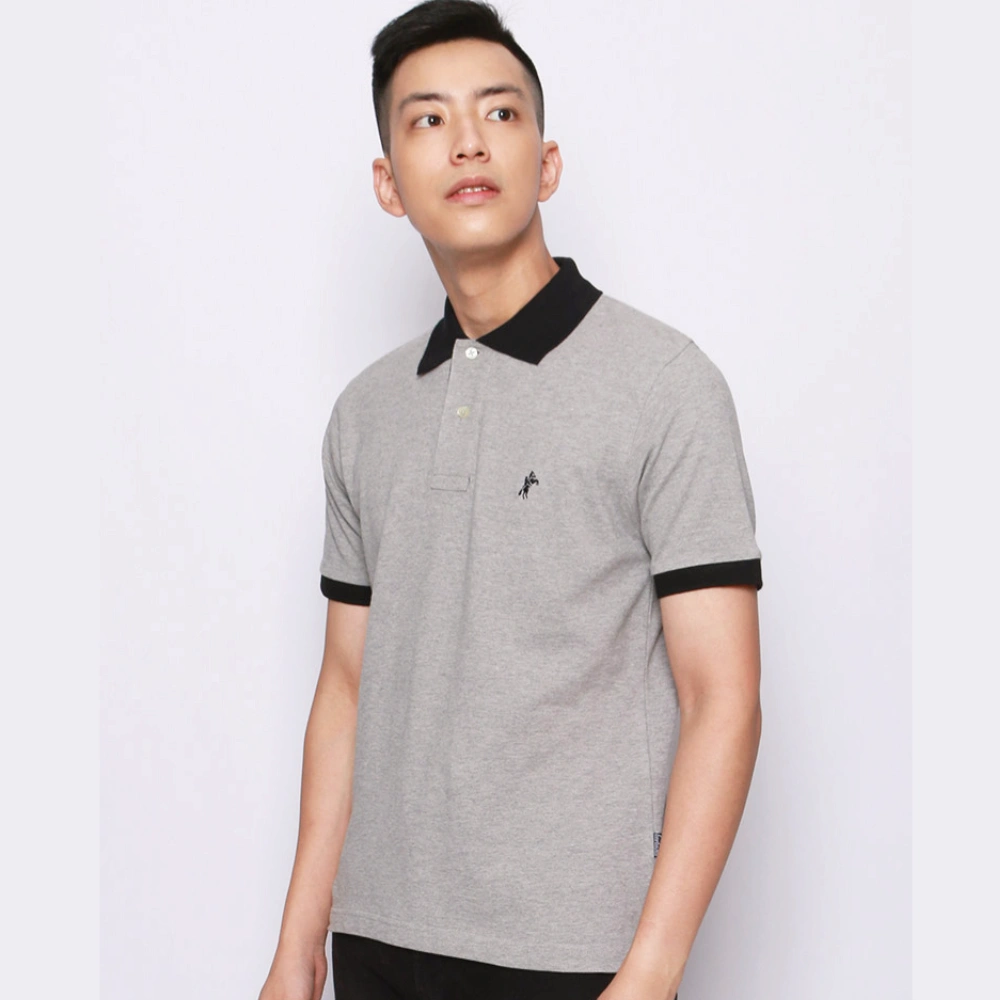 Polo-Shirt - Riched Cotton - Misty Grey with Contrast Black Collar by Retailpolo