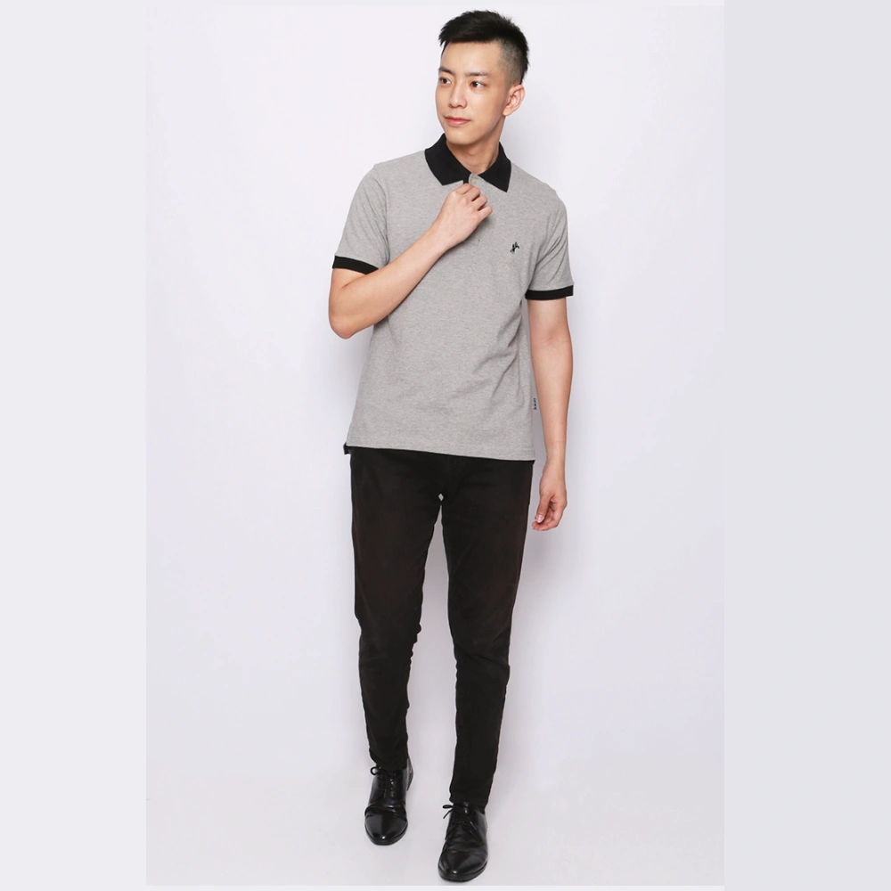 Polo-Shirt - Riched Cotton - Misty Grey with Contrast Black Collar by Retailpolo - Gambar 2