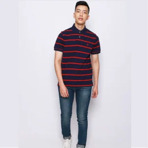 Polo Shirt Yarn Dyed - 100% fully combed Cotton - Navy Red Stripe by Retailpolo