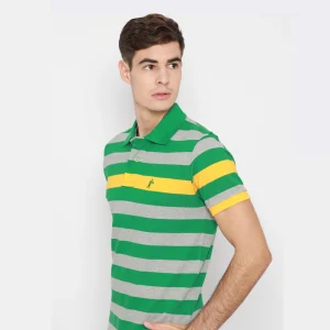Polo Shirt Engineering Stripe - 100% fully combed Cotton - Gray Misty Green Yellow by Retailpolo