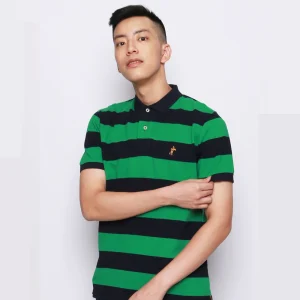 Polo Shirt Yarn Dyed - Block Stripe - 100% fully combed Cotton - Navy Green by Retailpolo