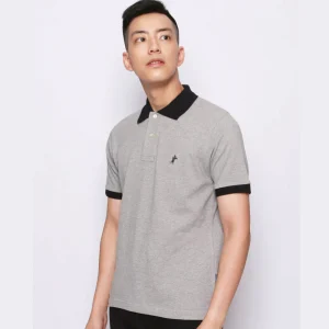 Polo-Shirt - Riched Cotton - Misty Grey with Contrast Black Collar by Retailpolo
